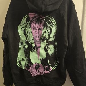 Graphic Black Hoodie with Pink and Green Design